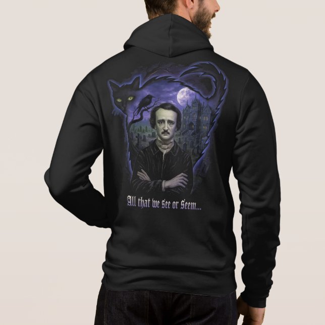 Edgar Allan Poe Gothic Hoodie - Raven & Cat T Shirt (Baksida)