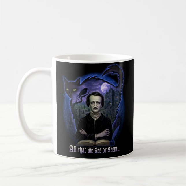 Edgar Allan Poe gotiic Mugg - Haunted Raven & Cat (Vänster)