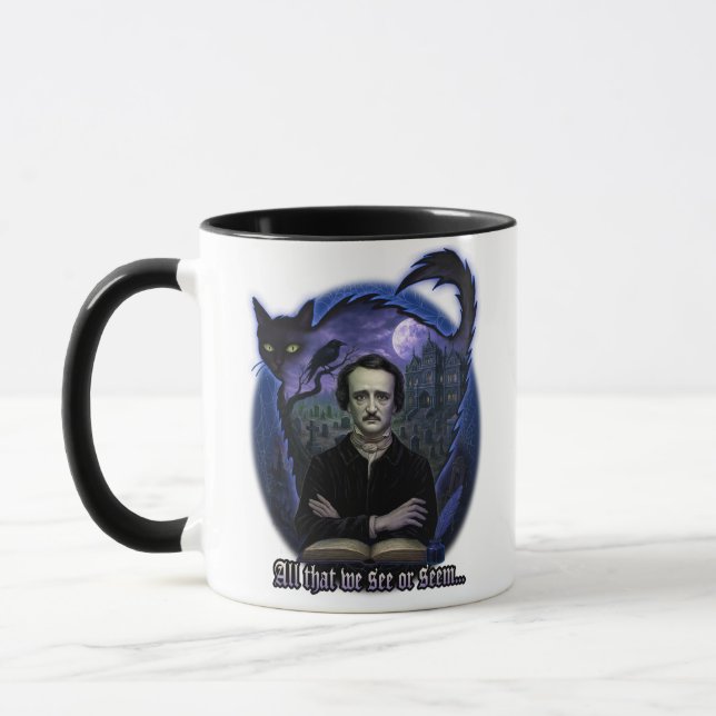 Edgar Allan Poe gotiic Mugg - Haunted Raven & Cat (Vänster)