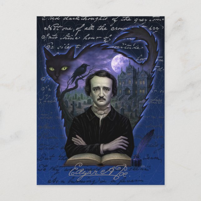 Edgar Allan Poe Gotisk Korp Postkort Vykort (Framsida)