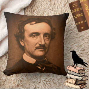 Edgar Allan Poe Headshot Gothic Moody Spooky Kudde