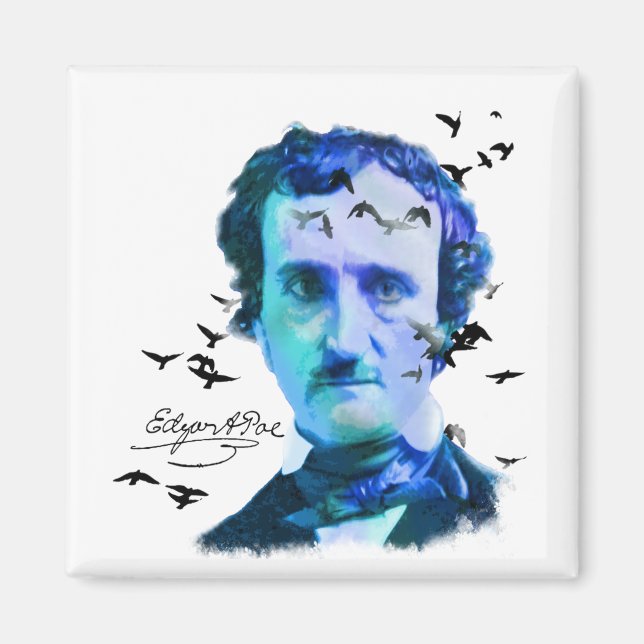 Edgar Allan Poe i blå skuggor med Ravens Magnet (Framsidan)