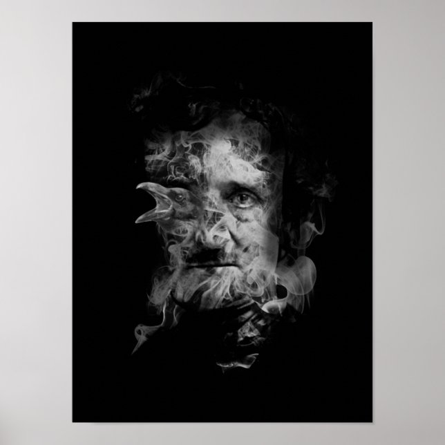 Edgar Allan Poe in Smoke with Raven - Icke desto m Poster (Framsidan)
