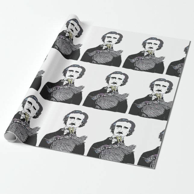 Edgar Allan Poe med ett korpsvart på hans haka Presentpapper (Utrullad)