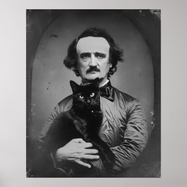 Edgar Allan Poe med svart katt Poster (Framsidan)