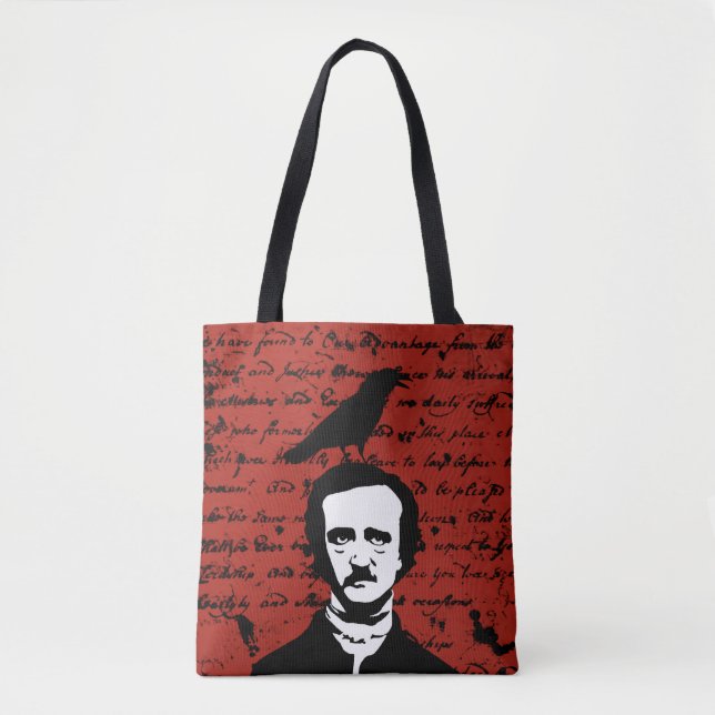 Edgar Allan Poe med svart korpsvart på rött Tygkasse (Framsida)