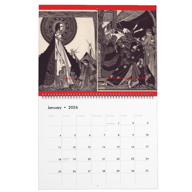 Edgar Allan Poe och Harry Clarke Wall Calendar Kalender (Jan 2026)