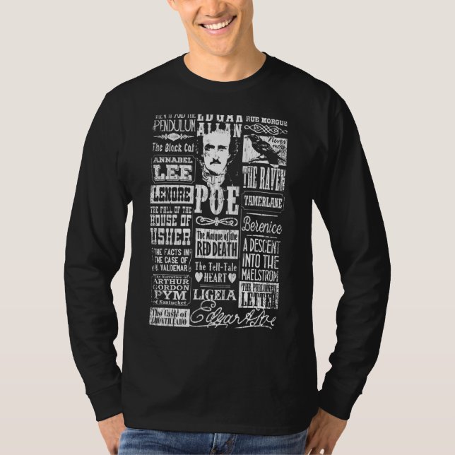 Edgar Allan Poe Poems citerar Raven Literature T Shirt (Framsida)