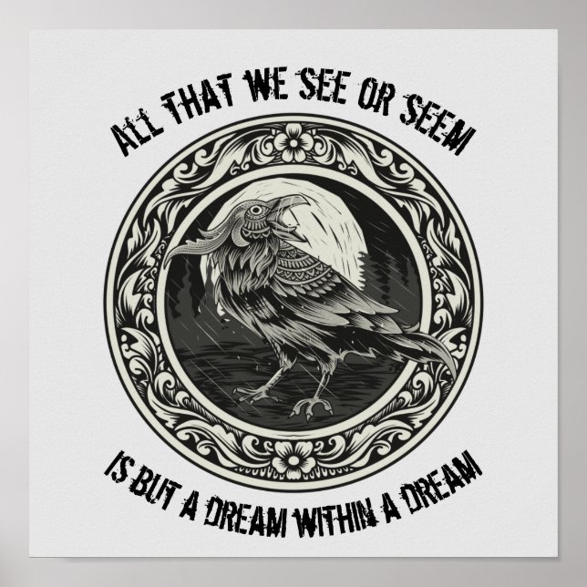 Edgar Allan Poe Poet Author Dream Raven Medallion Poster (Framsidan)