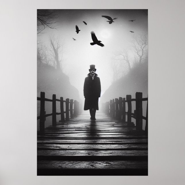 Edgar Allan Poe Poet Bridge Ravens Foggy Spooky Poster (Framsidan)