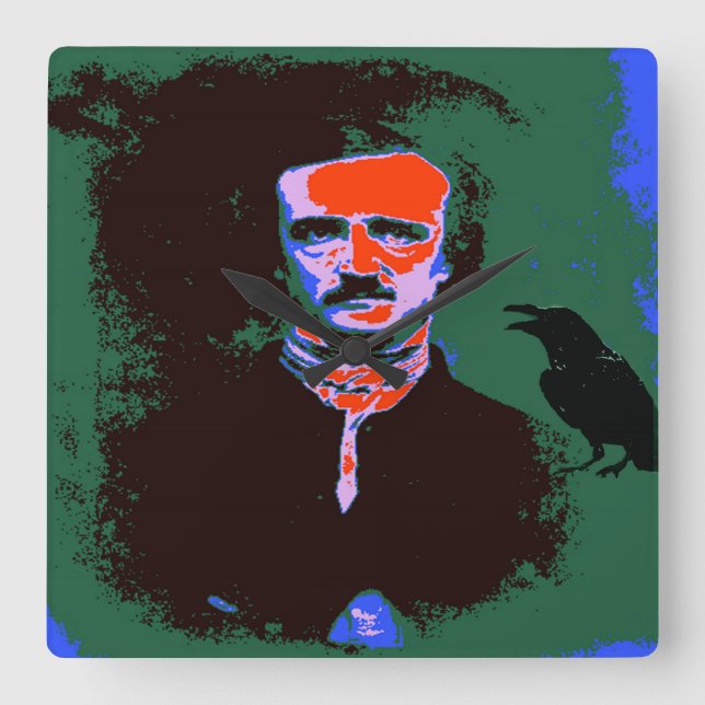 Edgar Allan Poe Pop Art Porträtt Fyrkantig Klocka (Framsida)