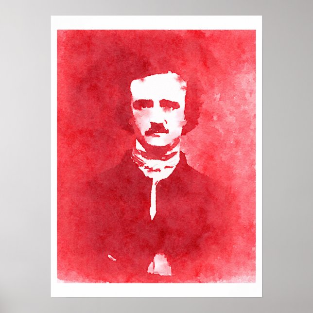 Edgar Allan Poe Pop Art Porträtt i rött Poster (Framsidan)