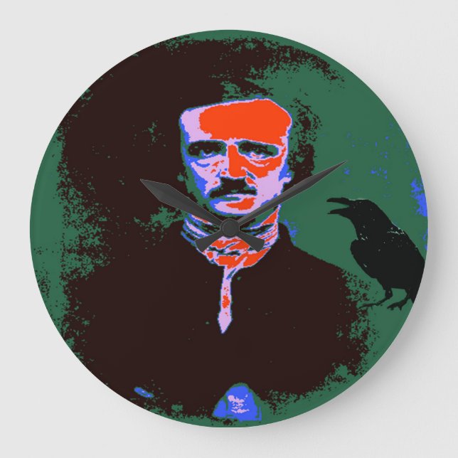 Edgar Allan Poe Pop Art Porträtt Stor Klocka (Framsida)