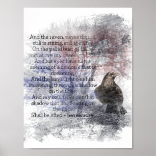 Edgar Allan Poe Raven Dikt Watercolor Poster
