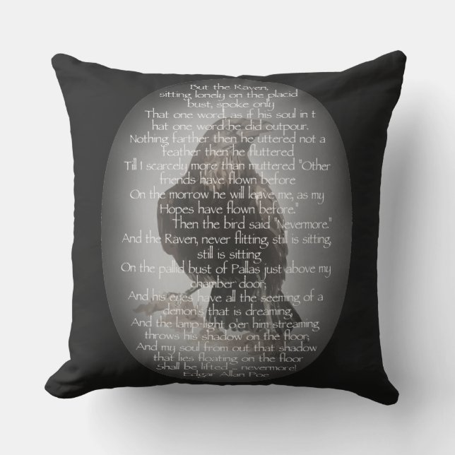 Edgar Allan Poe Raven Dikt Watercolor Utomhuskudde (Framsida)