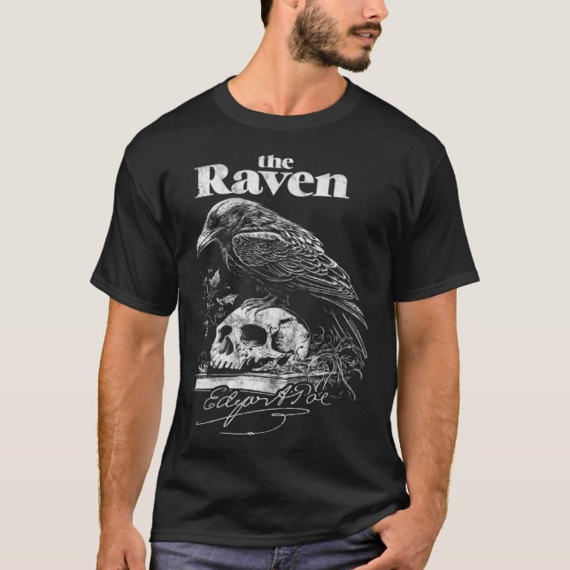 Edgar Allan Poe Raven Icke desto mer Distress Ret T Shirt (Framsida)