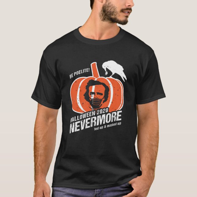 Edgar Allan Poe Raven på en Pumpkin Halloween 2020 T Shirt (Framsida)