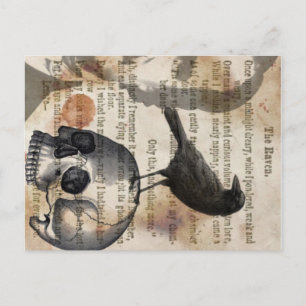 Edgar Allan Poe the Raven Skull och Bird Vykort