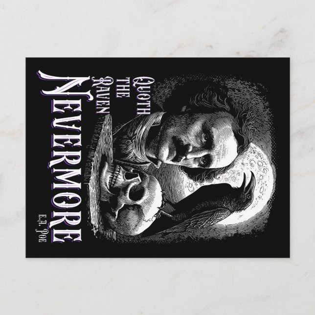 Edgar Allan Poes Raven Nevermore Vykort (Framsida)