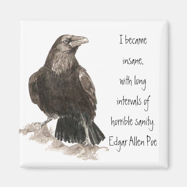 Edgar Allen Poe Insanity Quote Watercolor Raven Magnet (Framsidan)
