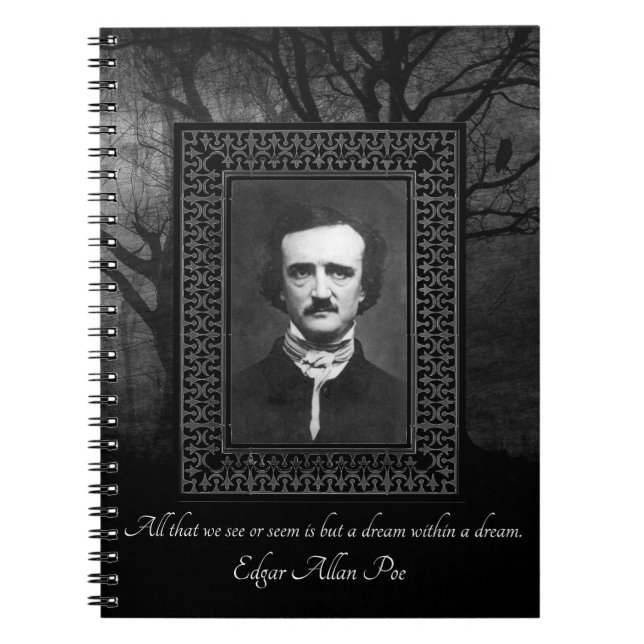 Edgar Allen Poe Quote Creepy Forest Black/Grått Anteckningsbok (Framsidan)