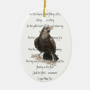 Edgar Allen Poe Quote Watercolor Raven Bird Julgransprydnad Keramik
