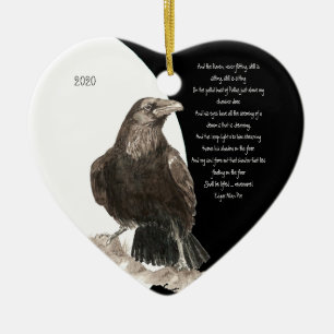 Edgar Allen Poe Quote Watercolor Raven Bird Julgransprydnad Keramik