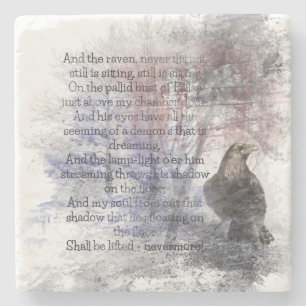 Edgar Allen Poe "Raven"-korvfågel Halloween Underlägg Sten