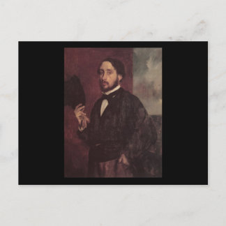 Edgar Degas att lyfta hans hattsjälvporträtt Vykort