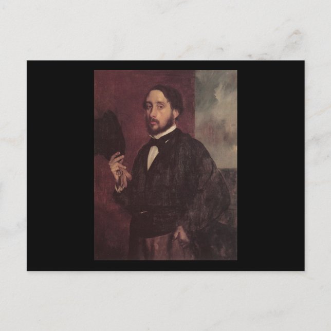 Edgar Degas att lyfta hans hattsjälvporträtt Vykort (Framsida)