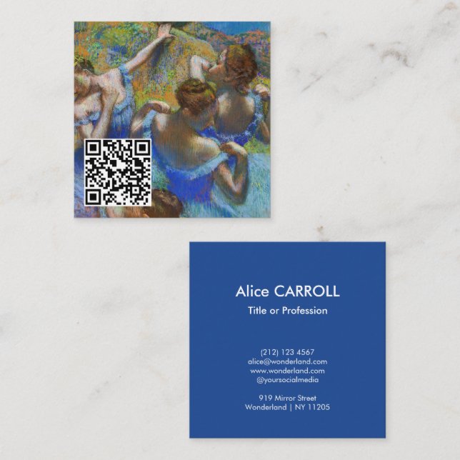 Edgar Degas - Blå dansöser - QR-kod Fyrkantigt Visitkort (Fram/baksida)