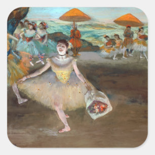 Edgar Degas - Dancer with Bouquet, Bwing on Stage Fyrkantigt Klistermärke