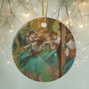Edgar Degas Dancers Rosa and Grönt Impressionist Julgransprydnad Keramik