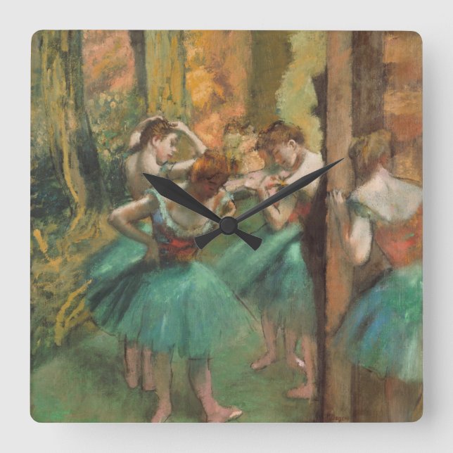 Edgar Degas - Dancers, Rosa och Grönt Fyrkantig Klocka (Framsida)