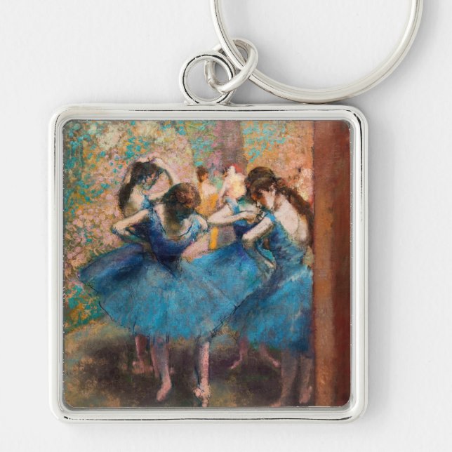 Edgar Degas - Dansare i blått Fyrkantig Silverfärgad Nyckelring (Framsidan)