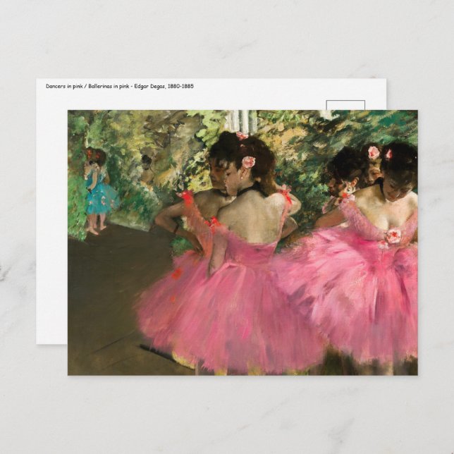 Edgar Degas - Dansare i rosa Vykort (Fram/baksida)