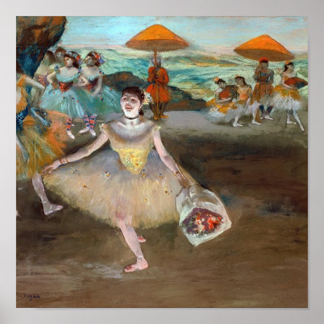 Edgar Degas - Dansare med bukett, bugar sig på sce Poster (Framsidan)
