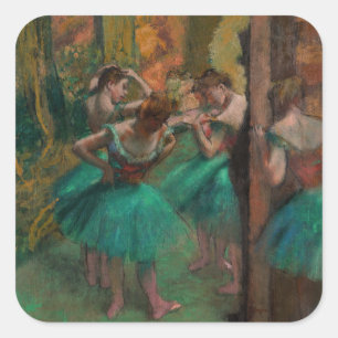 Edgar Degas - dansare, Rosa och Grönt Fyrkantigt Klistermärke