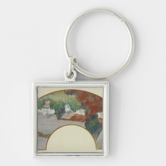 Edgar Degas den | fläkten, c.1879 Fyrkantig Silverfärgad Nyckelring (Framsidan)