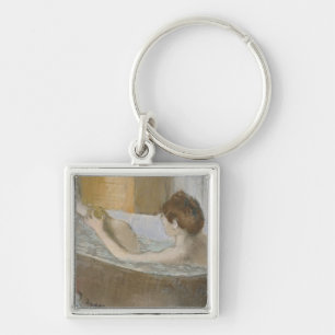 Edgar Degas den kvinnan i henne badet som Fyrkantig Silverfärgad Nyckelring