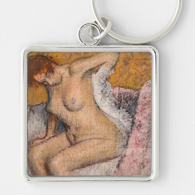 Edgar Degas - Efter badet Fyrkantig Silverfärgad Nyckelring (Framsidan)