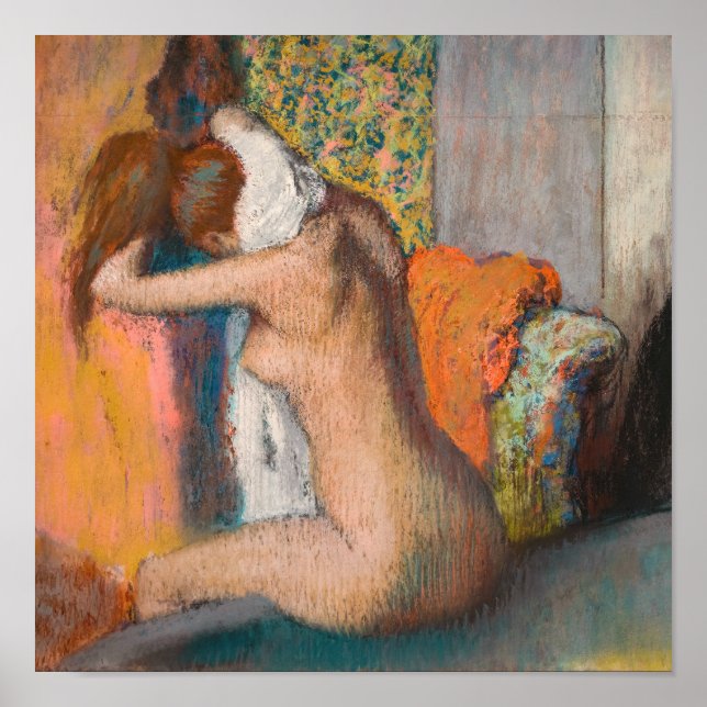 Edgar Degas - Efter badet, kvinna som torkar halse Poster (Framsidan)