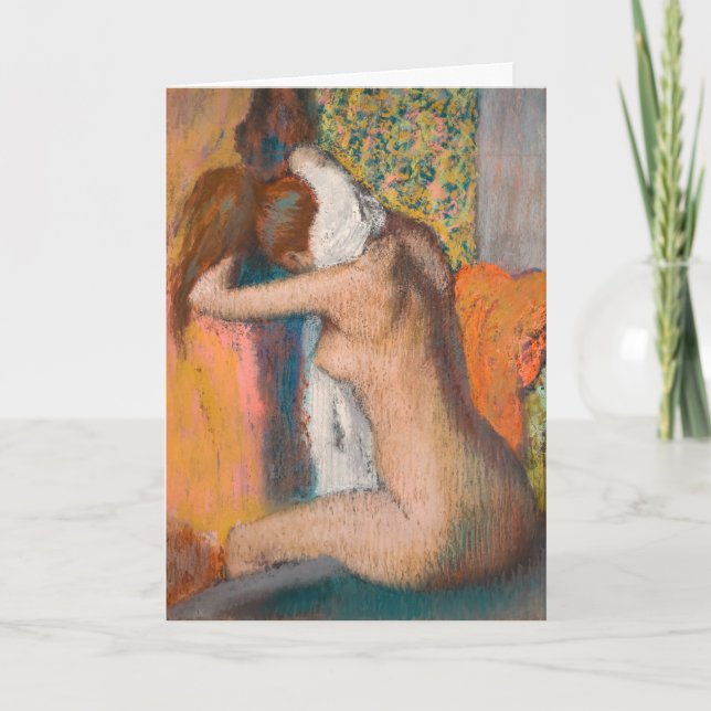Edgar Degas - Efter badplatsen torkar kvinnor Nack Kort (Framsida)