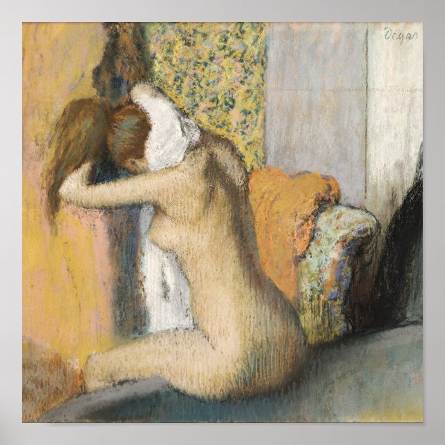 Edgar Degas | Efter badplatsen torkar kvinnor Nack Poster (Framsidan)