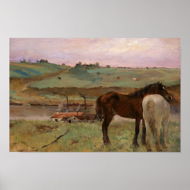 Edgar Degas - Hästar i en ängsmark Poster (Framsidan)