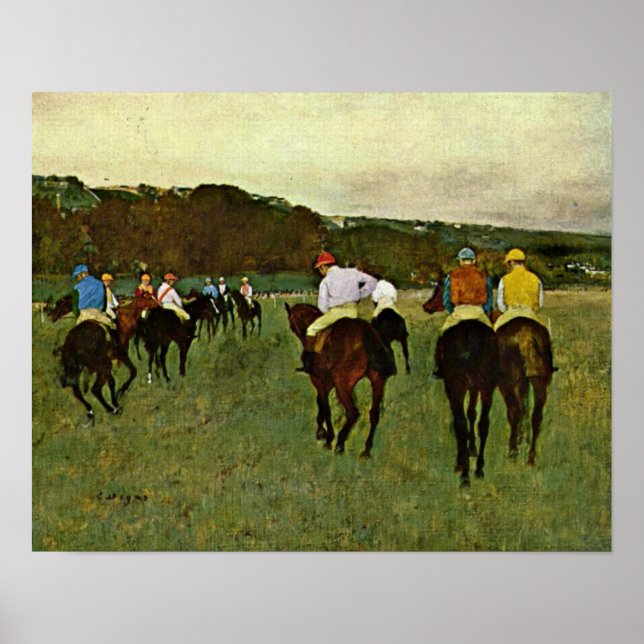 Edgar Degas - Hästar i Longchamp Poster (Framsidan)