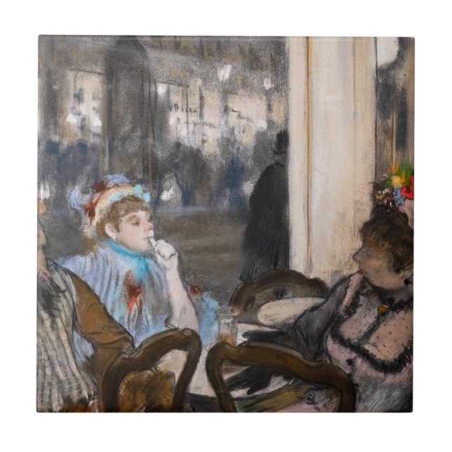 Edgar Degas - Kvinnor i ett Cafe Terrace i kväll Kakelplatta (Framsidan)