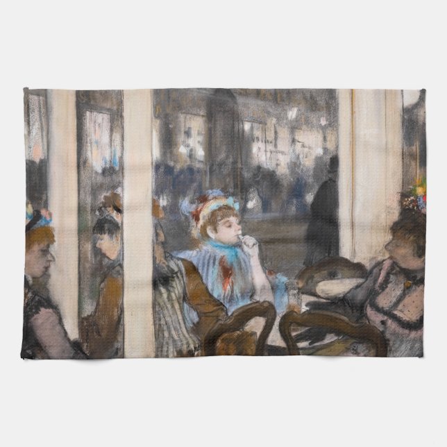 Edgar Degas - Kvinnor i ett Cafe Terrace i kväll Kökshandduk (Horisontell)