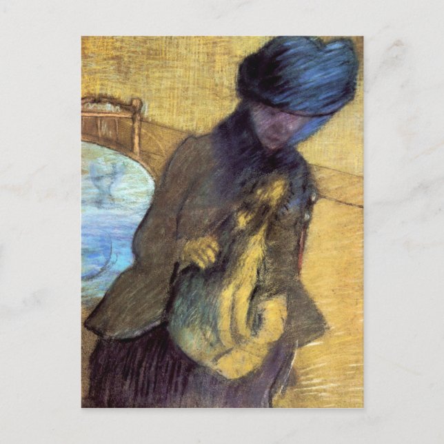 Edgar Degas - Mary Cassatt med hennes hund Vykort (Framsida)