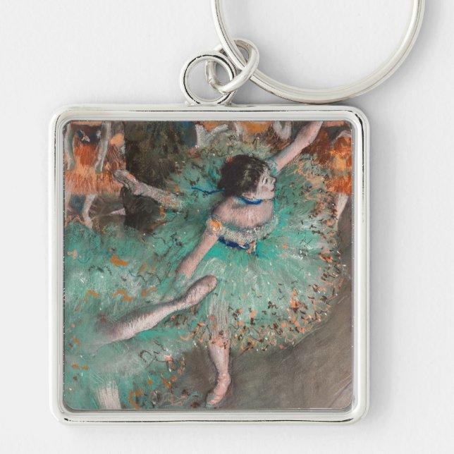 Edgar Degas - Skräddarr / Dancer in Grönt Fyrkantig Silverfärgad Nyckelring (Framsidan)